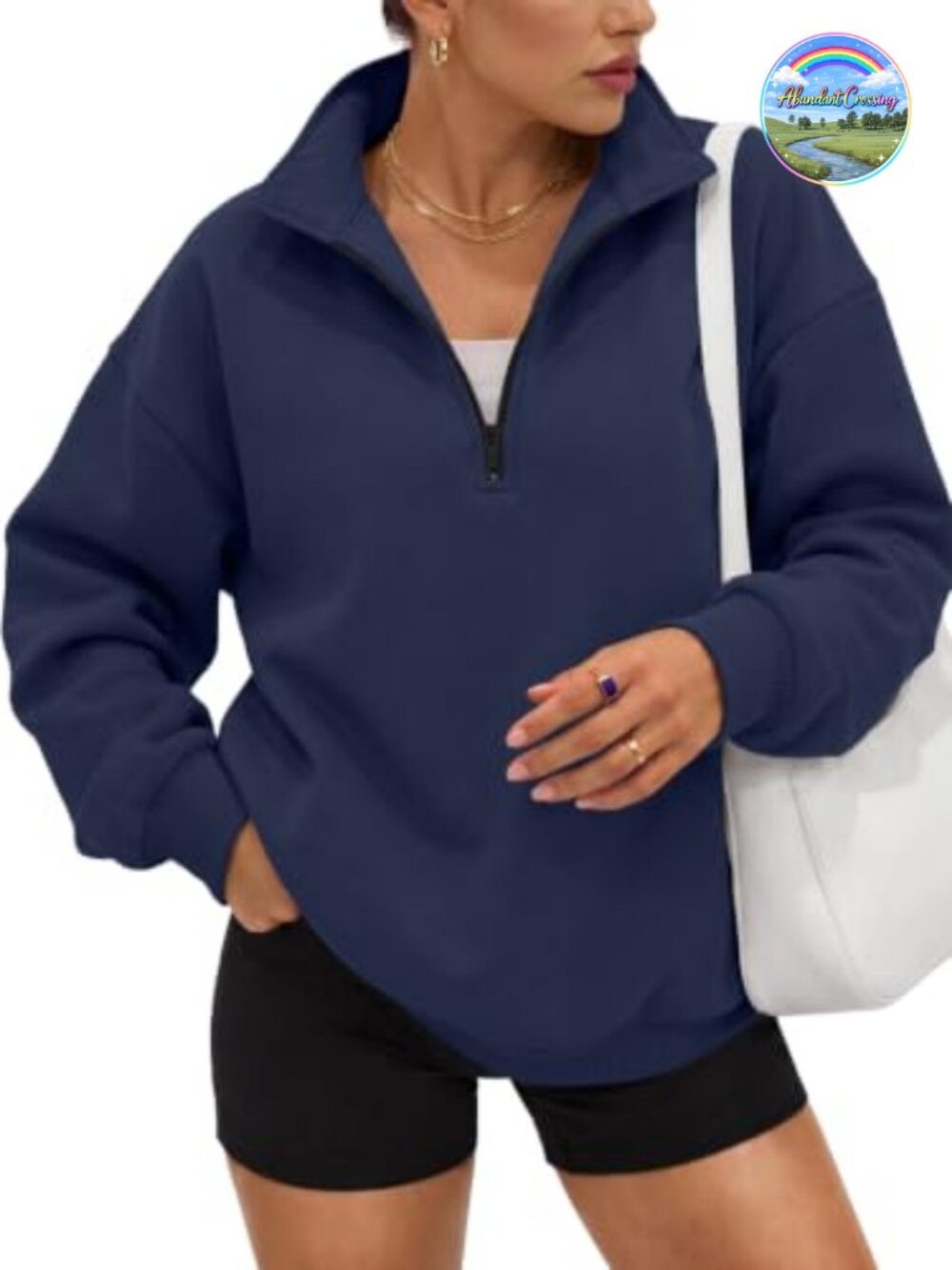 Oversized Half Zip Fleece Sweatshirt Cotton Polyester Mock Neck Pullover